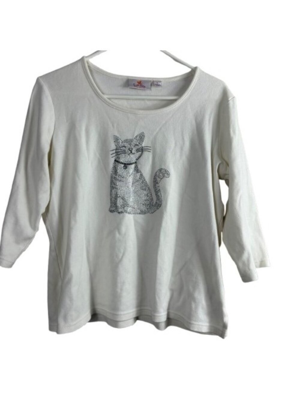 Quacker Factory Studded Rhinestone Cat 3/4 Sleeve Sz M Whimsical